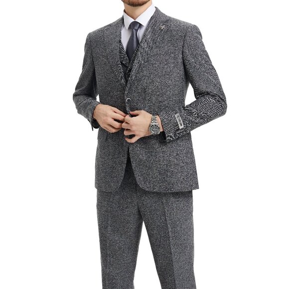 Grey Tweed 3 Piece Stacy Adams Men's Suit - Picture 4 of 6